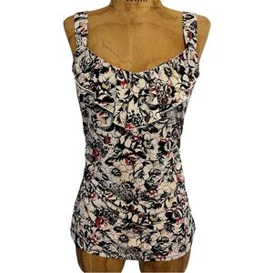White House Black Market Black and White Floral Tank Top Like New! XS